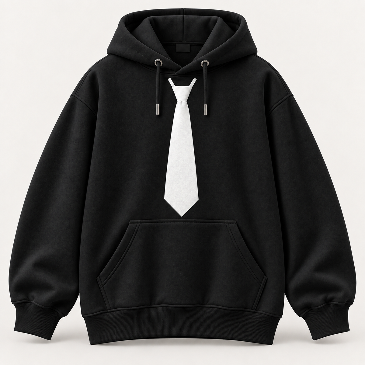 Hoodie noir · Cravate blanche
