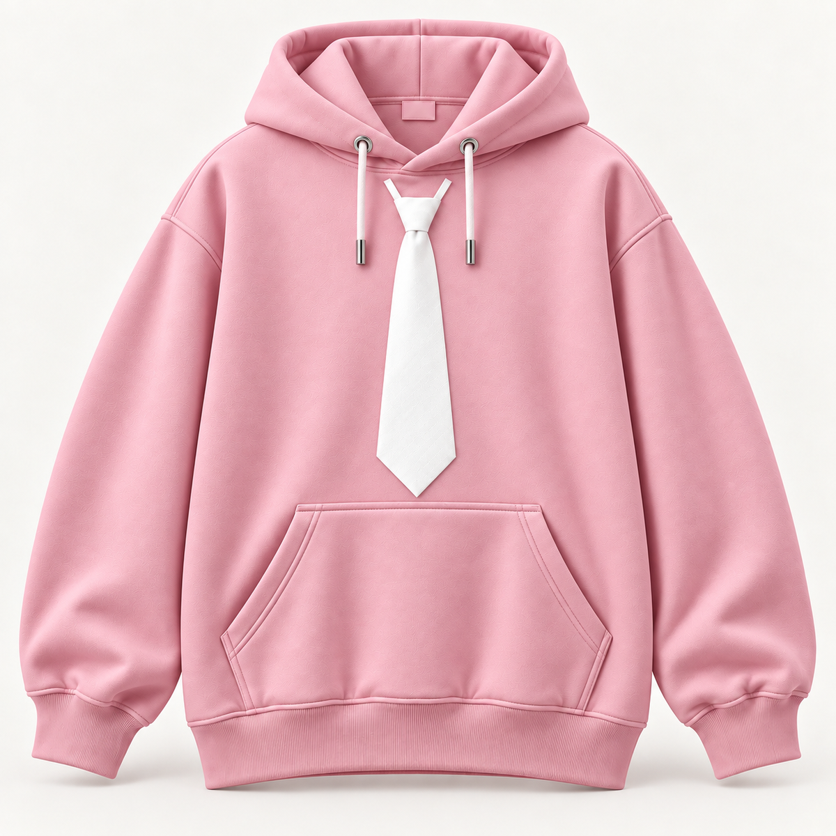 Hoodie rose · Cravate blanche