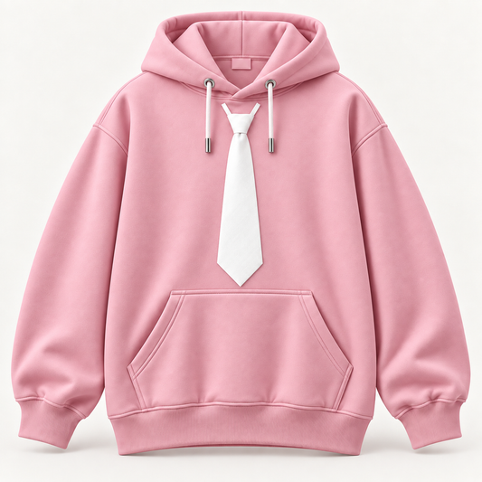 Hoodie rose · Cravate blanche