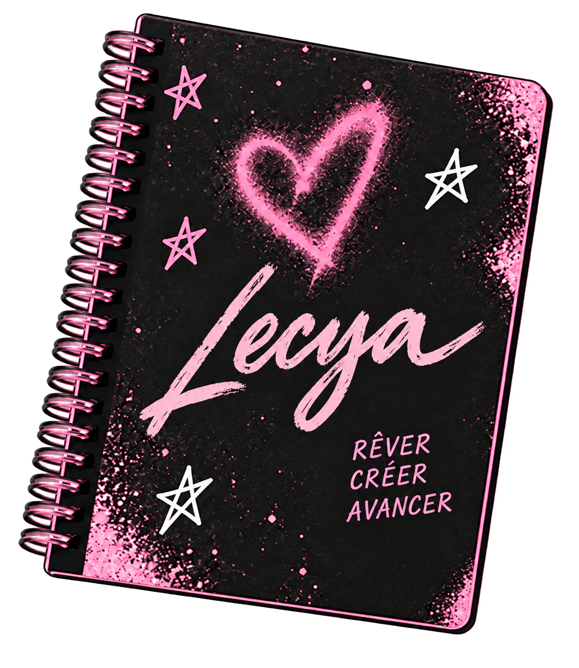 Cahier spirale Lecya noir et rose — Rêver, Créer, Avancer