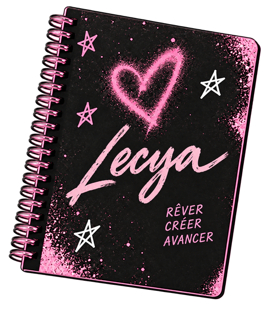 Cahier spirale Lecya noir et rose — Rêver, Créer, Avancer