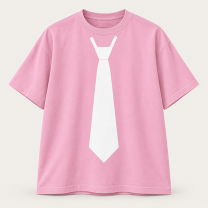 T-shirt rose · Cravate blanche — face avant
