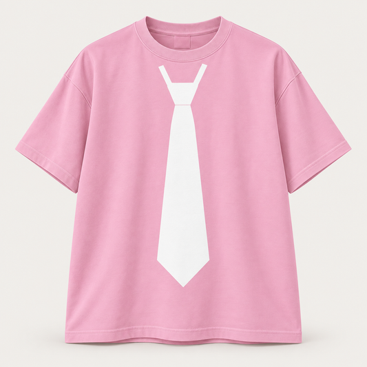 T-shirt rose · Cravate blanche — face avant